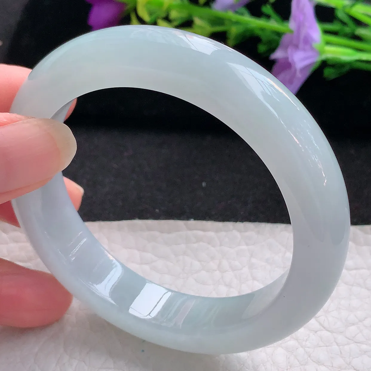 fx实拍55*12.8*9.2平安镯 天然翡翠A货手镯白润白月光宽边正圈玉镯子