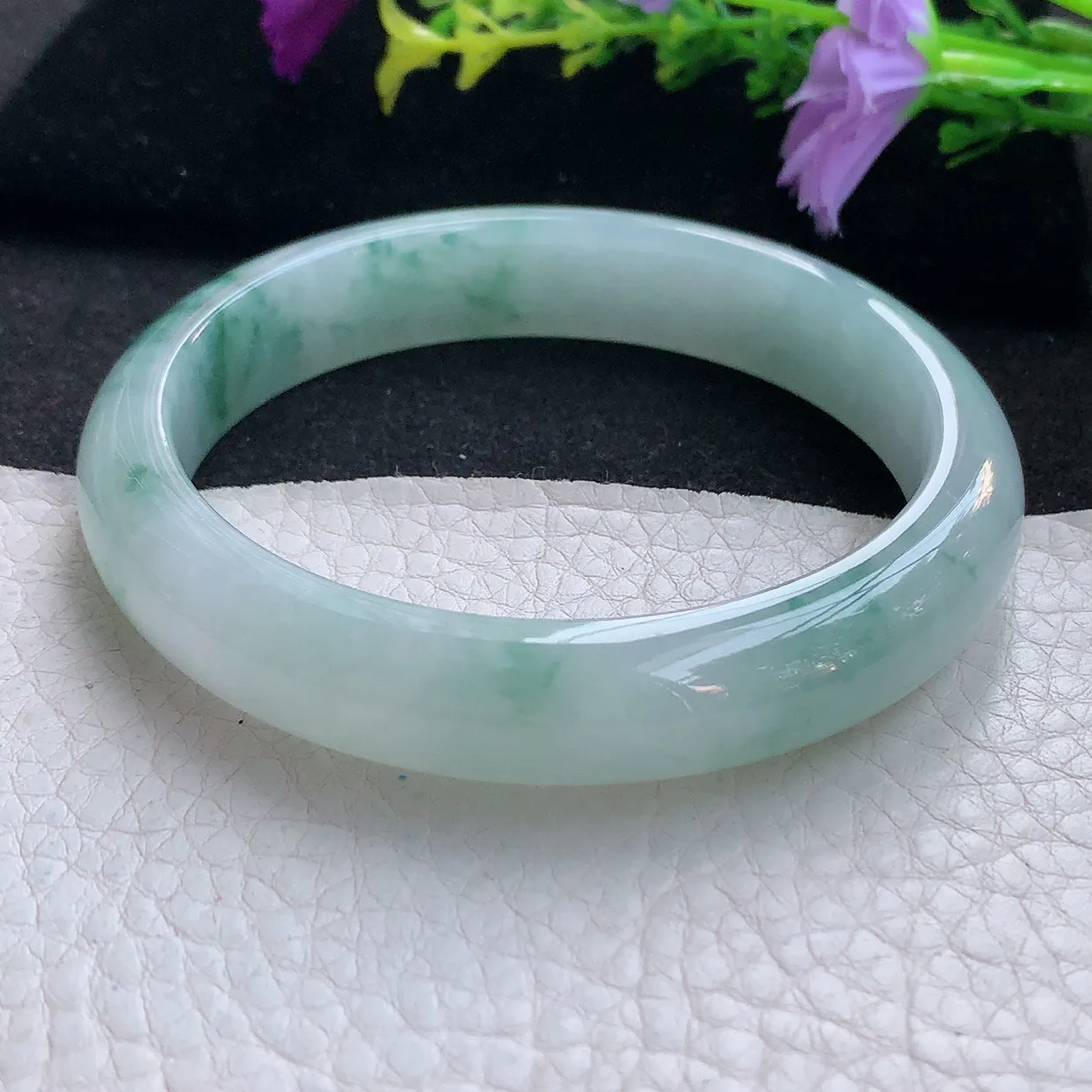 nr大圈口60*12.2*8平安镯 天然翡翠A货手镯飘花宽边正圈玉镯子