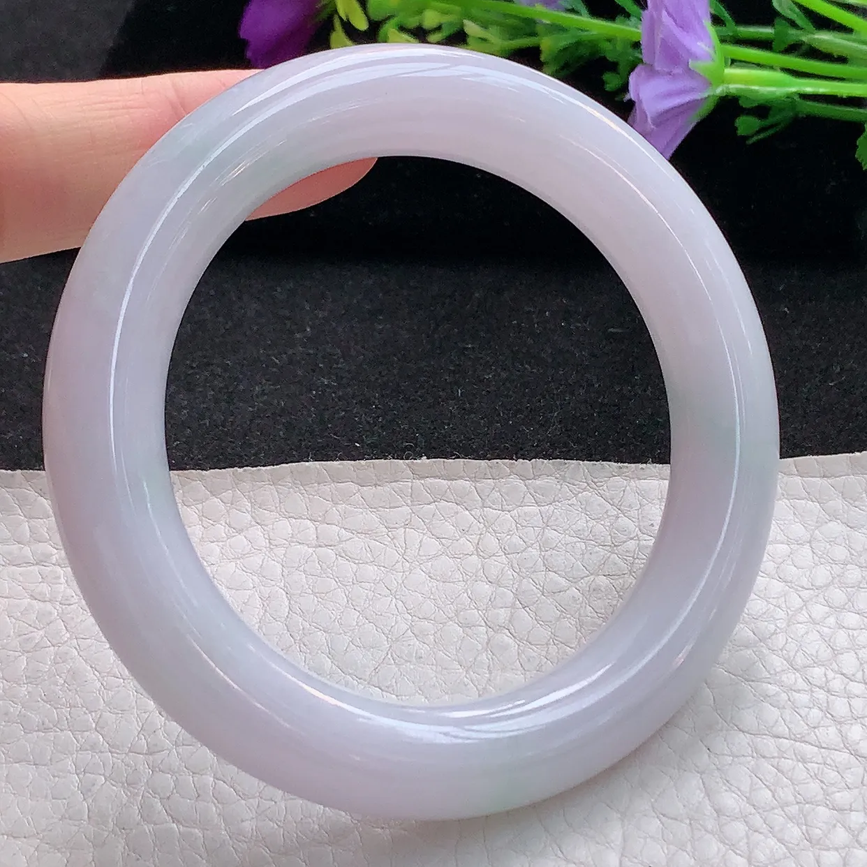 ss大圈口57*11.8圆条镯 天然翡翠A货手镯淡紫福镯