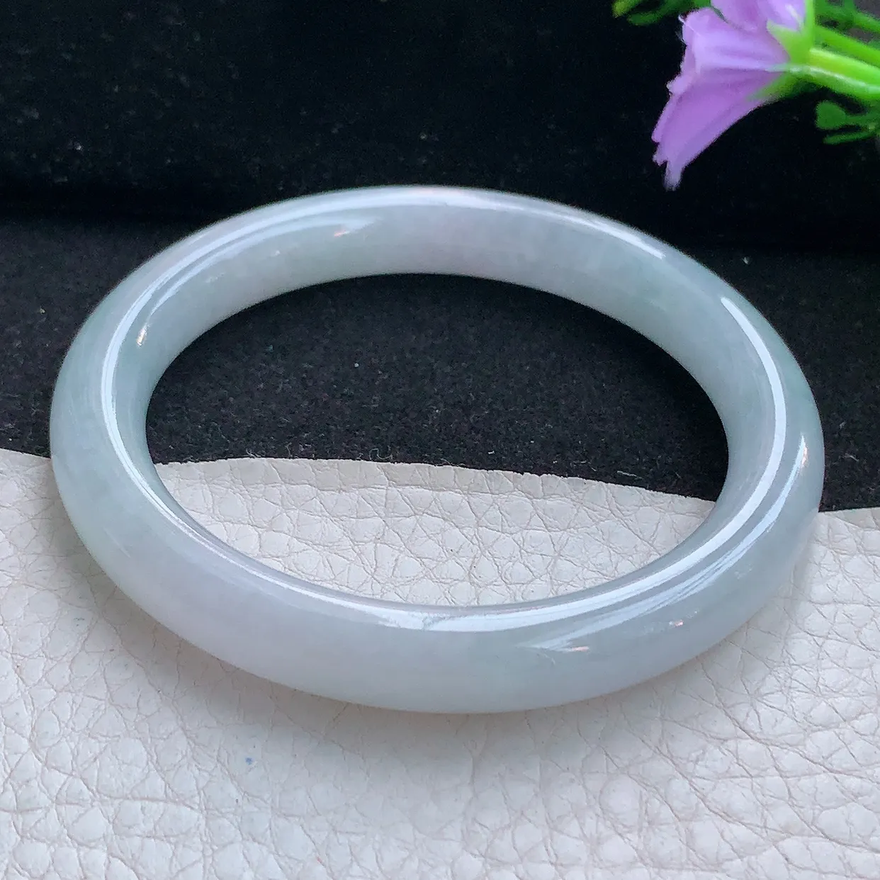 xx实拍56*9*8.5圆条镯 缅甸翡翠A货手镯冰润白月光美人镯玉镯子叮当镯