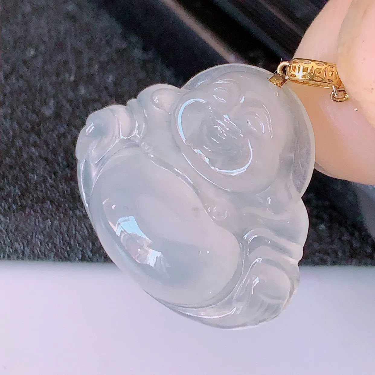 18K金镶嵌冰种翡翠佛公吊坠，玉笑佛，饱满，开脸喜庆，品佳品，配戴优雅迷人！#1.26