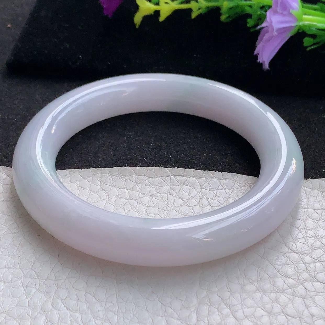 ss大圈口57*11.8圆条镯 天然翡翠A货手镯淡紫福镯