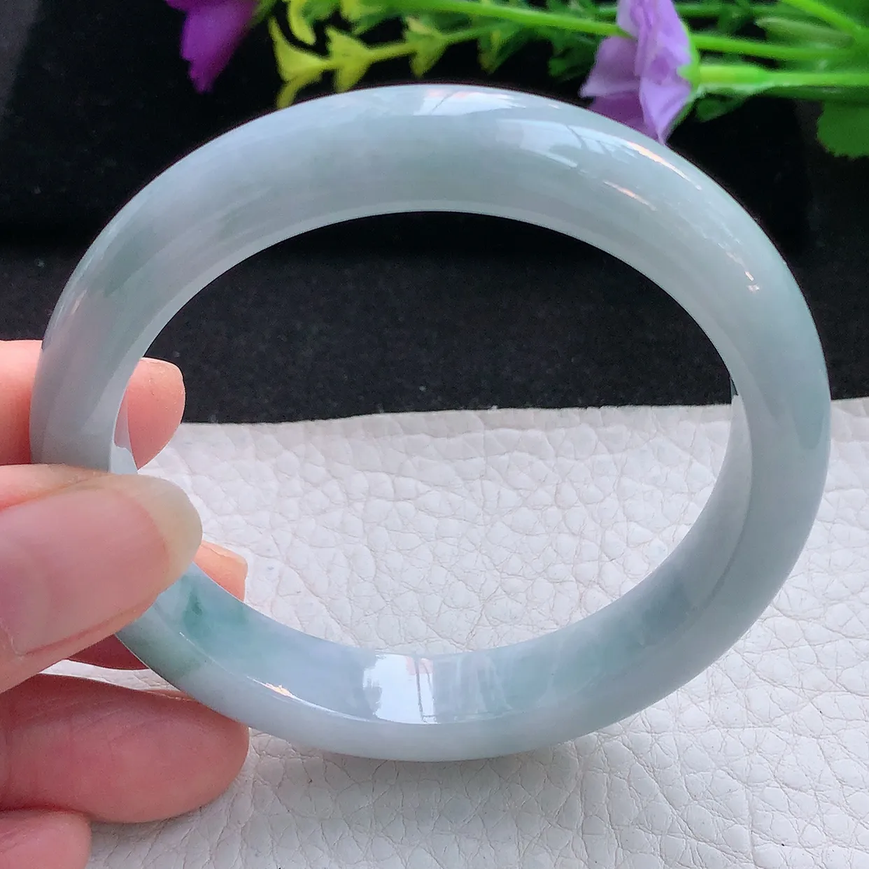 xx实拍56.6*11.5*8平安镯 天然翡翠A货手镯冰润飘花宽边正圈玉镯子