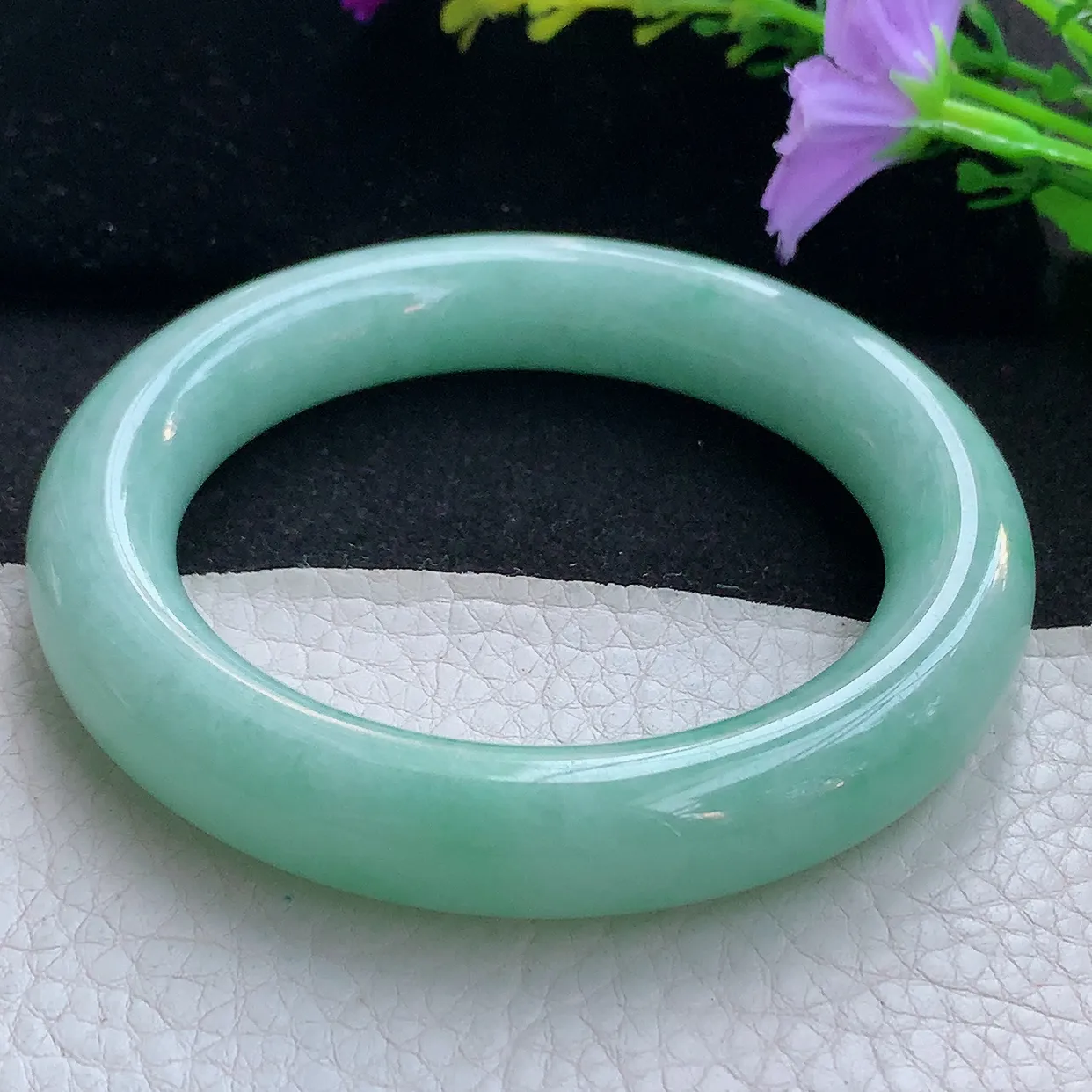 Jm实拍58*12.8*12圆镯天然翡翠A货手镯果绿玉镯子福镯圆条胖镯