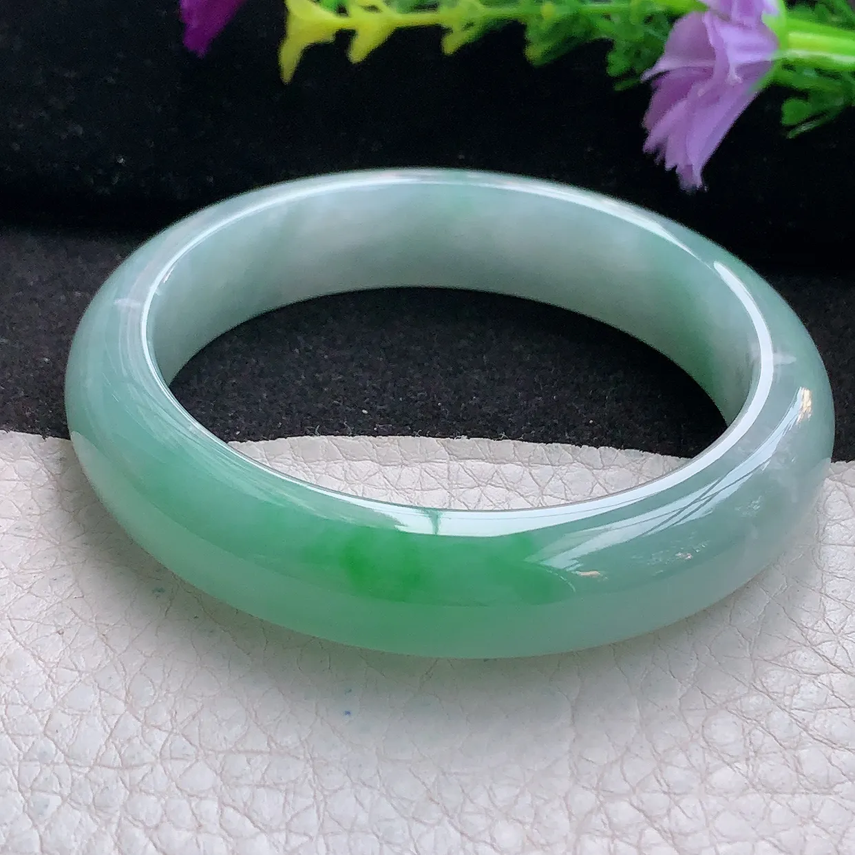 fx实拍55*12.6*8.2平安镯 天然翡翠A货手镯水润浅绿宽边正圈玉镯子