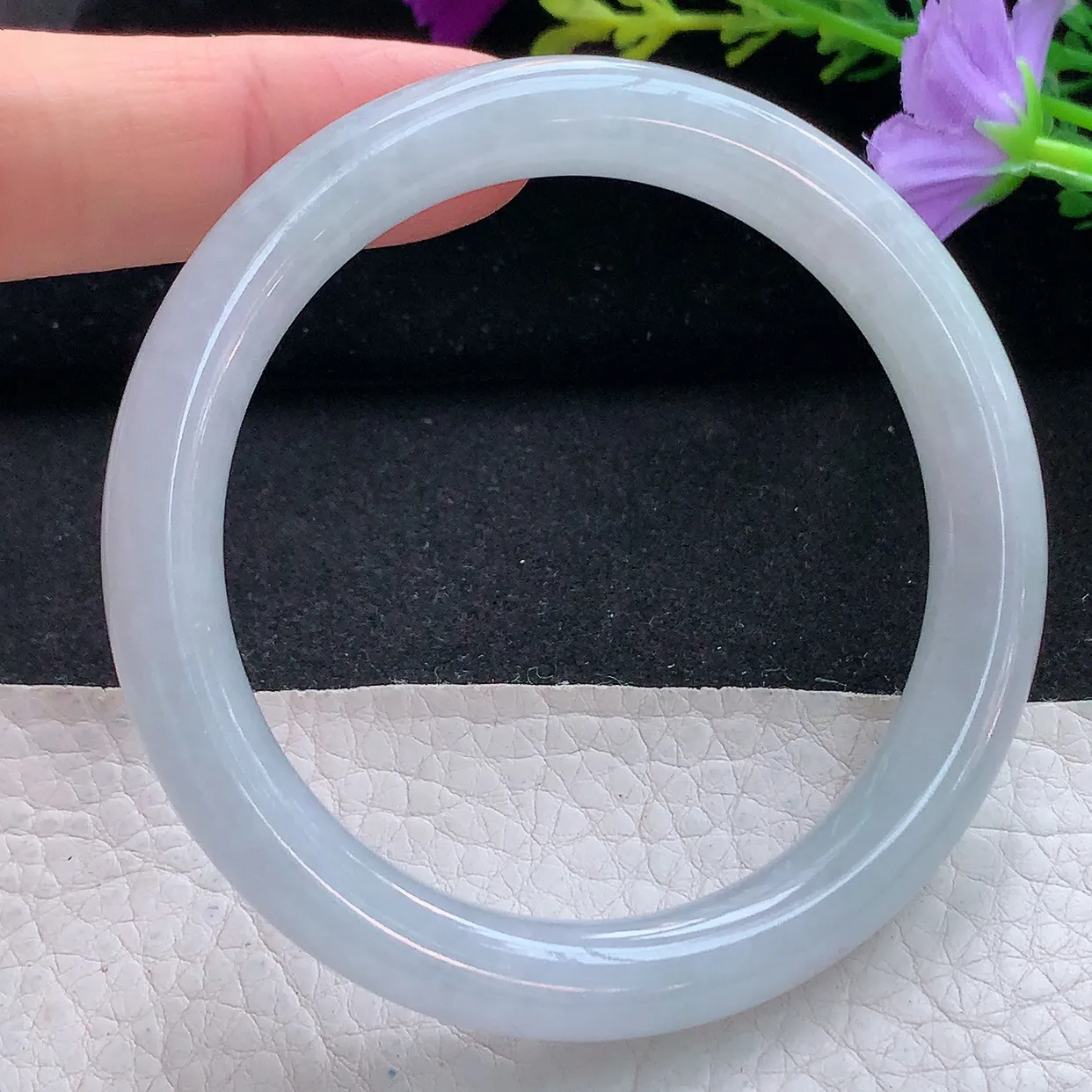 xx实拍56*9*8.5圆条镯 缅甸翡翠A货手镯冰润白月光美人镯玉镯子叮当镯