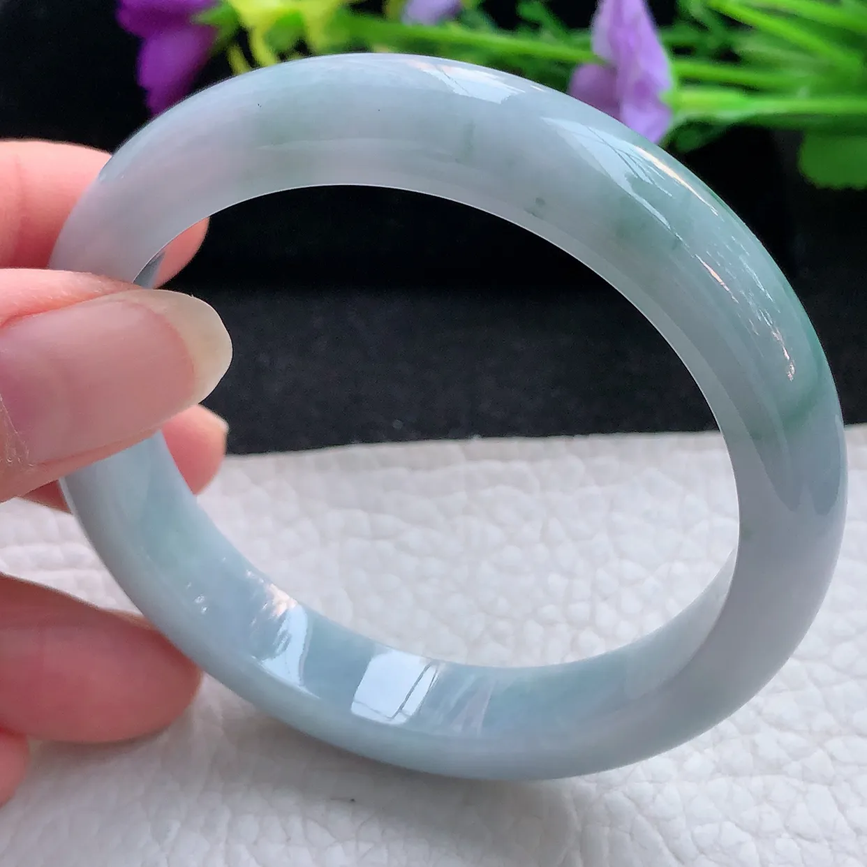 xx实拍56.6*11.5*8平安镯 天然翡翠A货手镯冰润飘花宽边正圈玉镯子