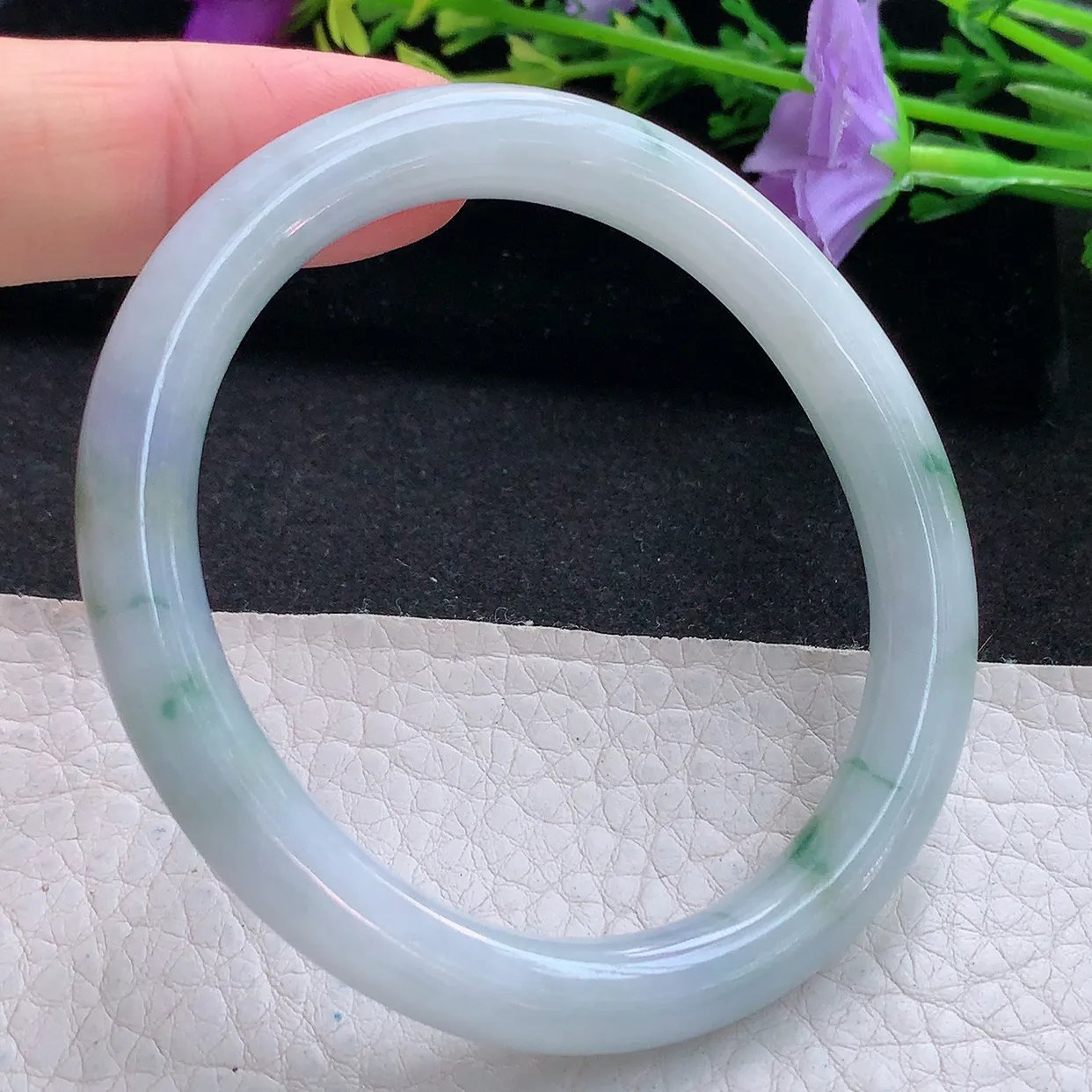 Ee贵妃镯55*48*7.8圆条镯 天然翡翠A货手镯飘花小圈口玉镯子美人镯