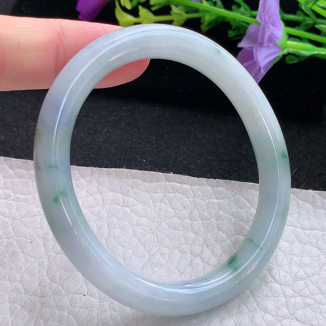 Ee贵妃镯55*48*7.8圆条镯 天然翡翠A货手镯飘花小圈口玉镯子美人镯