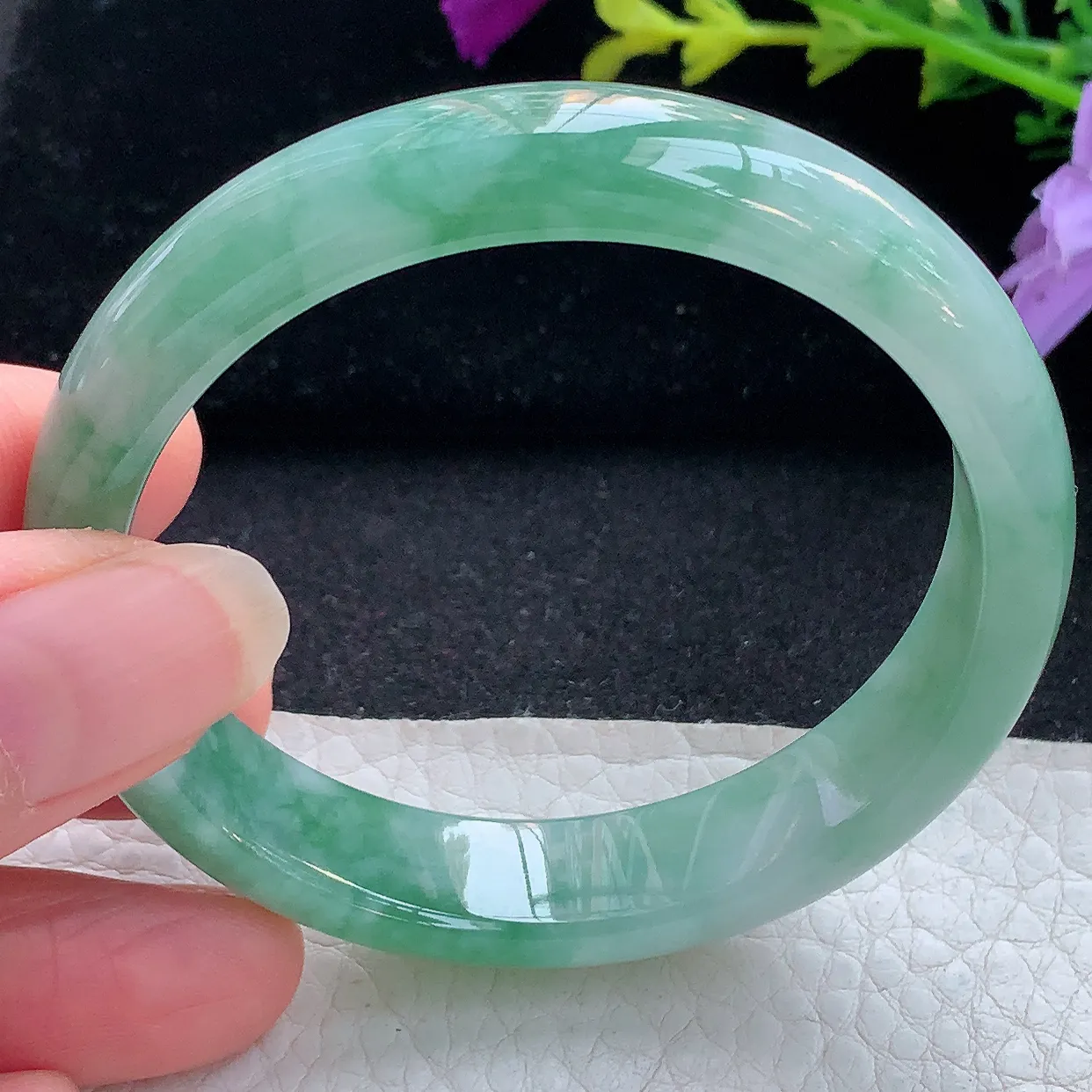 xh实拍53*11.8*6.8平安镯 天然翡翠A货手镯油绿正圈镯 宽边玉镯