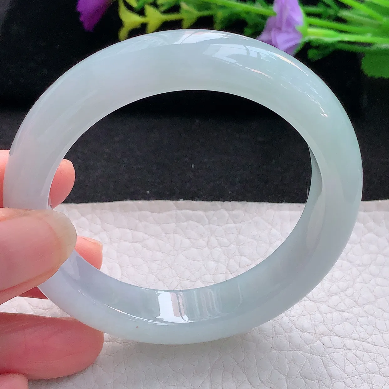 fx实拍55*12.8*9.2平安镯 天然翡翠A货手镯白润白月光宽边正圈玉镯子