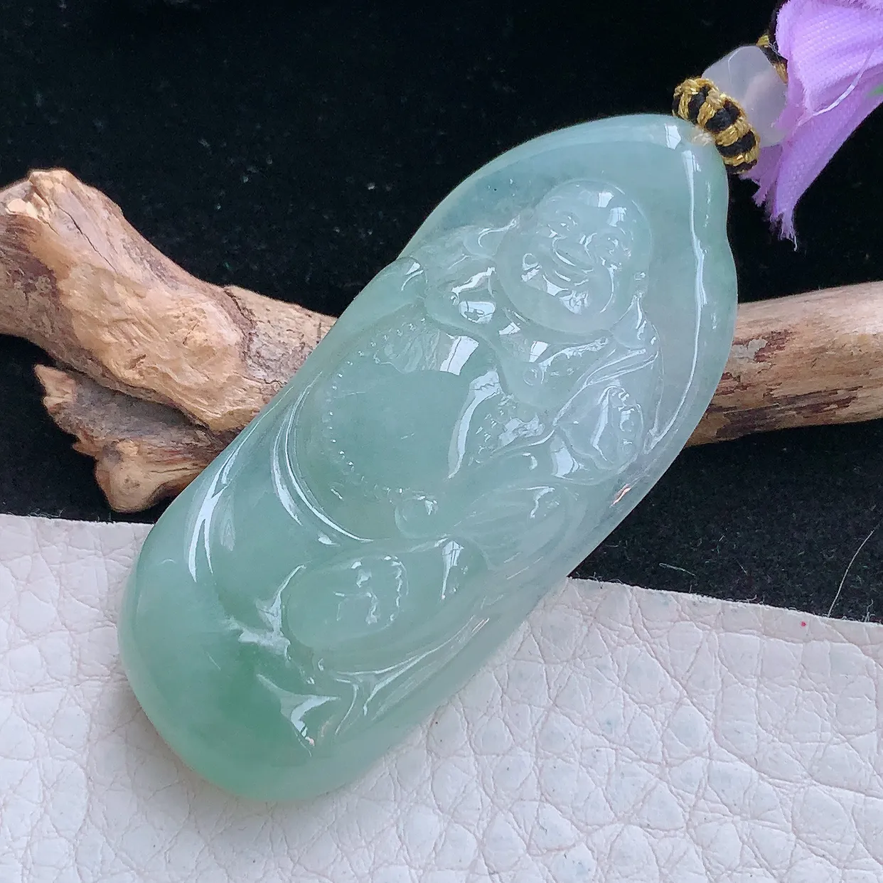 yl实拍55.8*24*8缅甸翡翠弥勒佛玉坠 站佛布袋佛项坠