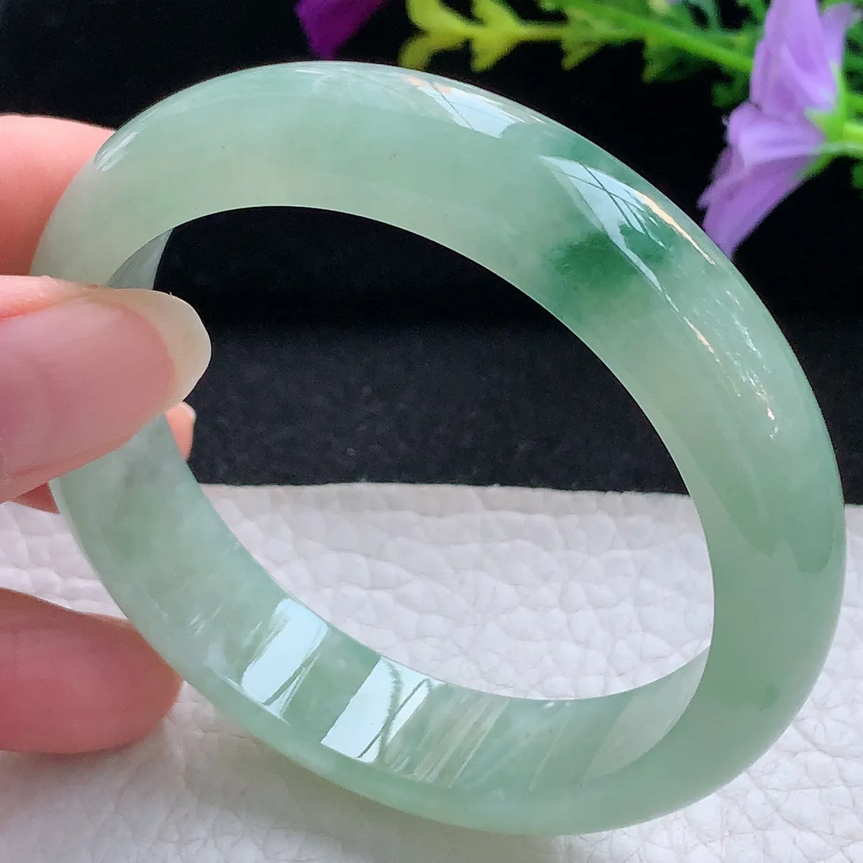 xh实拍57*13.8*7.8平安镯 天然翡翠A货手镯冰透正圈宽边玉镯