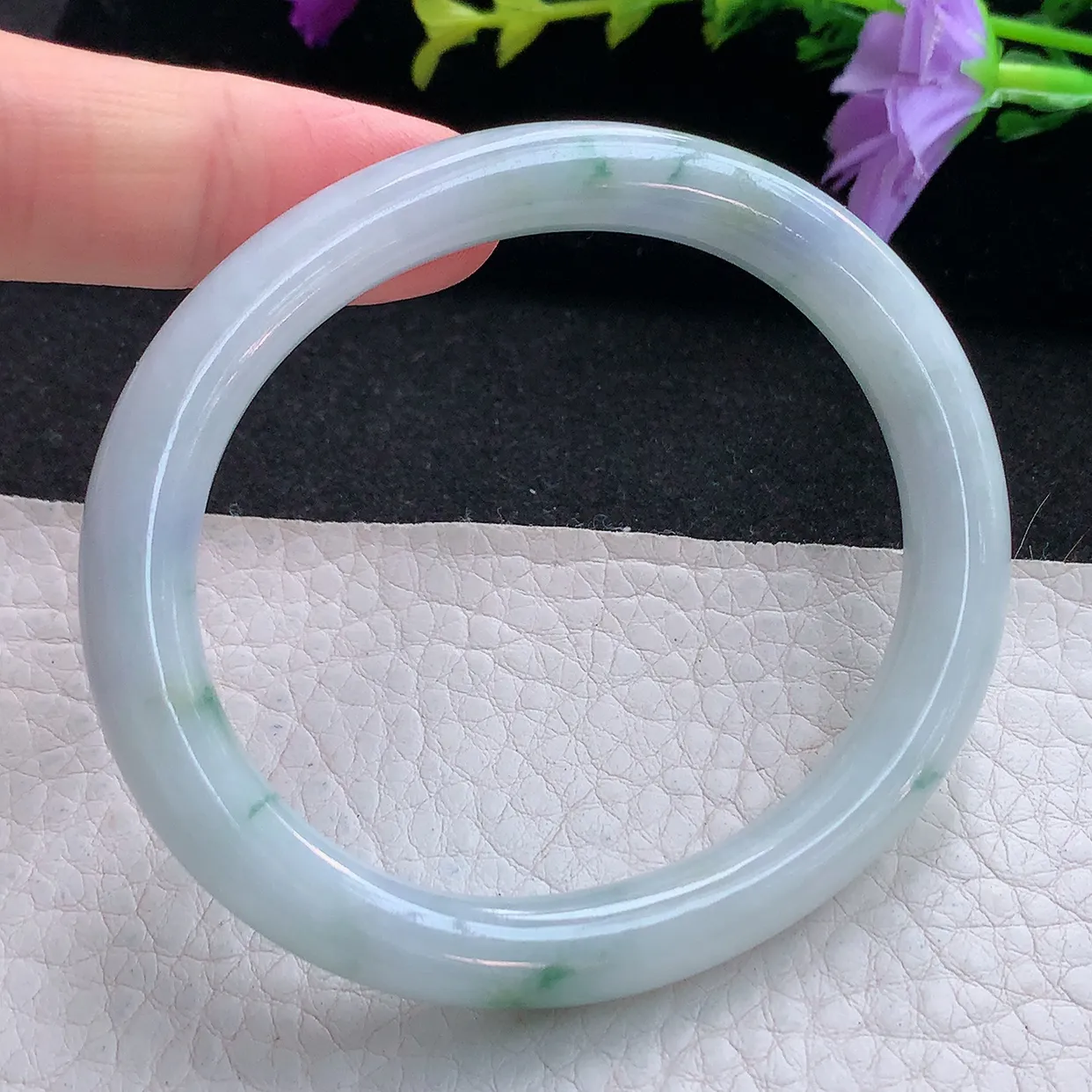 Ee贵妃镯55*48*7.8圆条镯 天然翡翠A货手镯飘花小圈口玉镯子美人镯