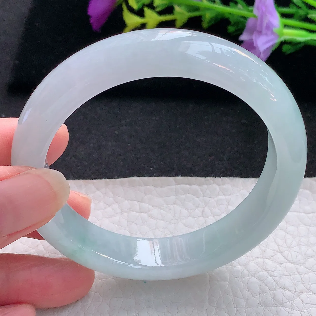 r实拍56.5*13.2*8.3平安镯 天然翡翠A货手镯冰透白月光宽边正圈玉镯子