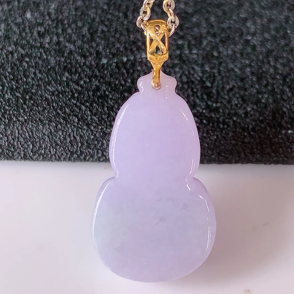 18K金镶嵌冰润紫罗兰翡翠葫芦吊坠，葫芦寓意福禄双全，财源滚滚，品佳品，佩戴效果优雅迷人！#57.24