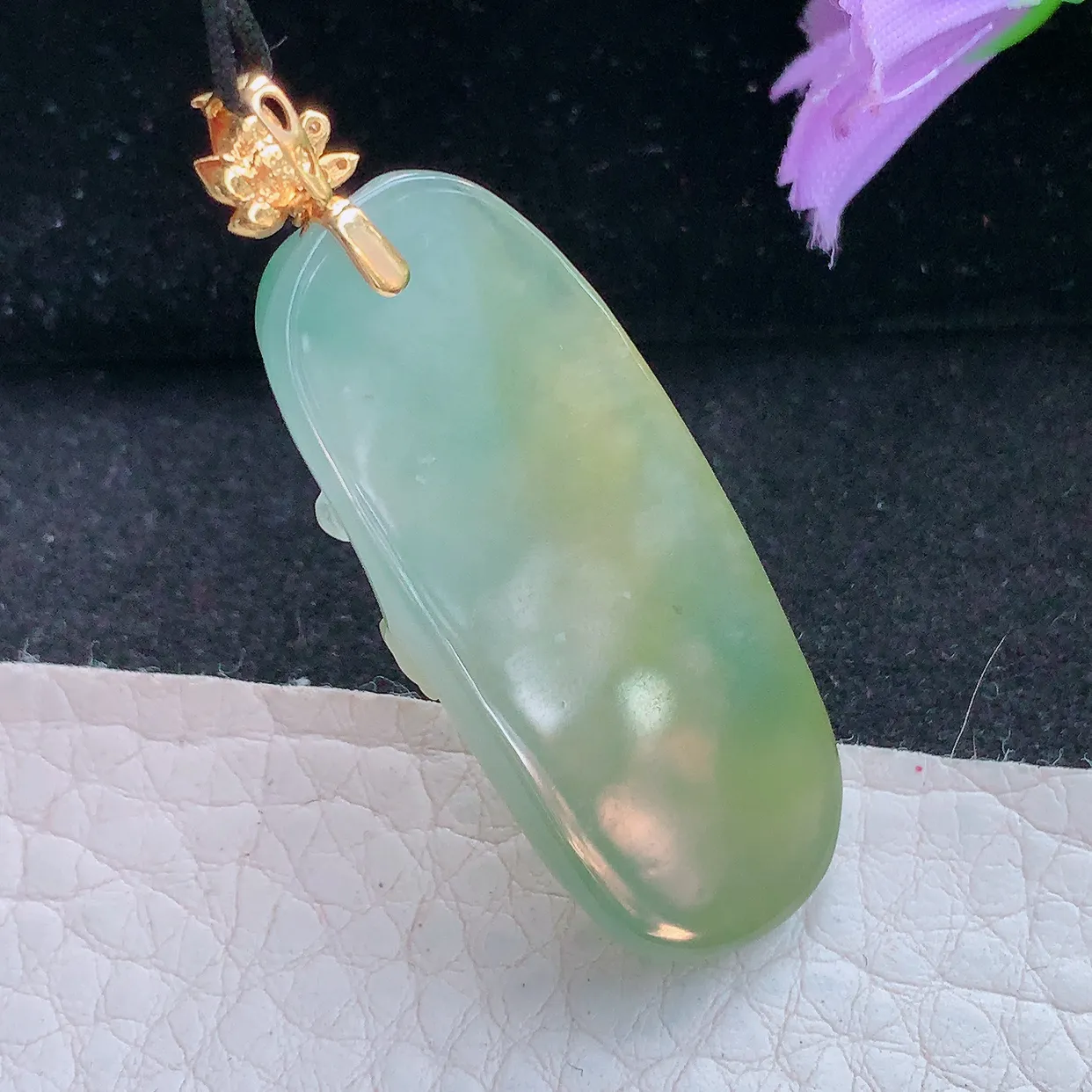 yl实拍40*16.5*10缅甸翡翠弥勒佛玉坠 黄翡福在眼前项坠镶18k金扣