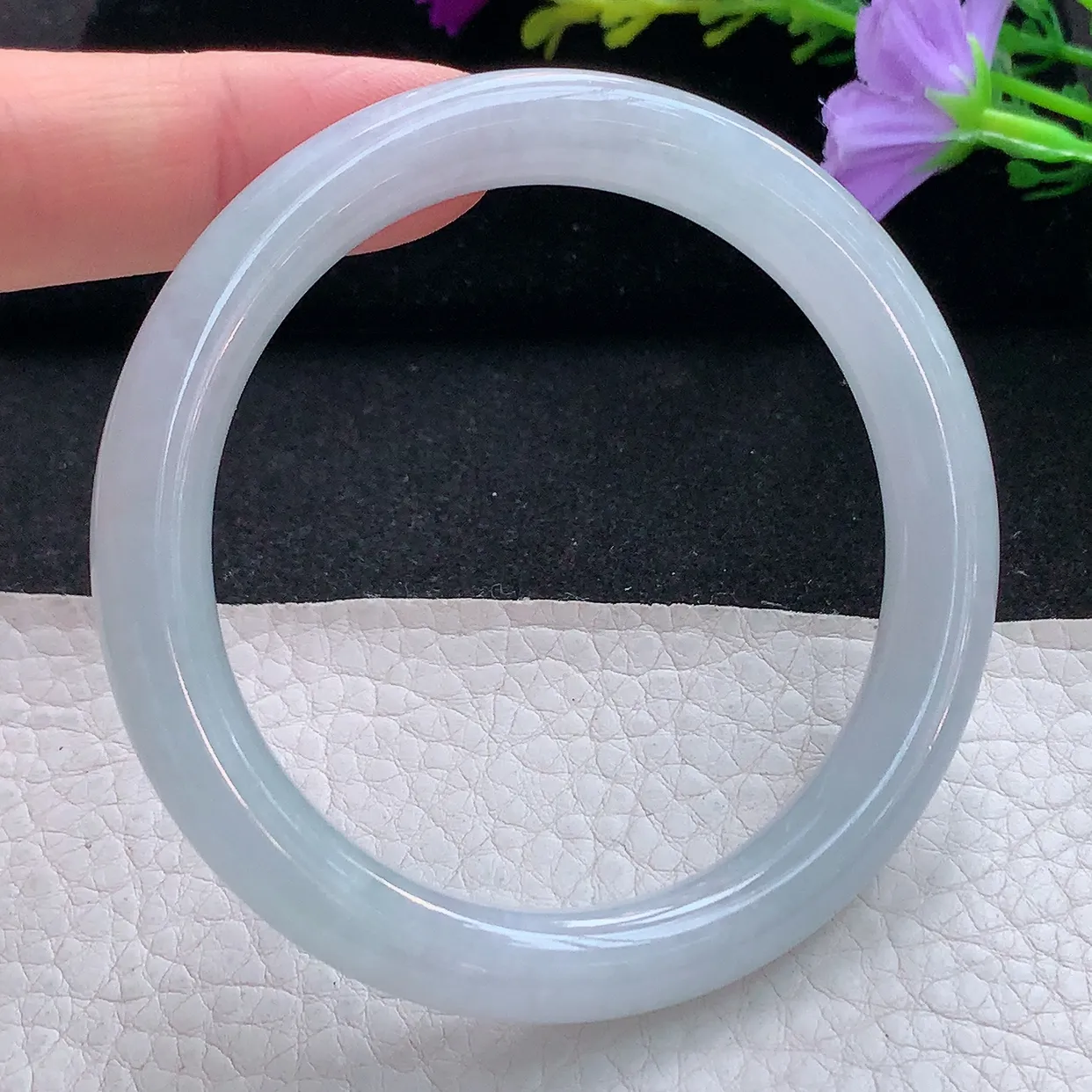 xx实拍56*9*8.5圆条镯 缅甸翡翠A货手镯冰润白月光美人镯玉镯子叮当镯