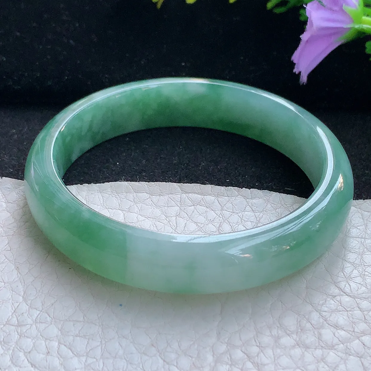 xh实拍53*11.8*6.8平安镯 天然翡翠A货手镯油绿正圈镯 宽边玉镯