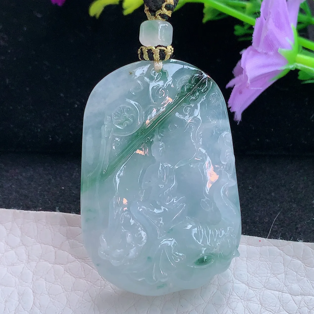 yl实拍48.3*33*10.8缅甸翡翠普贤观音玉坠 生肖守护神项坠