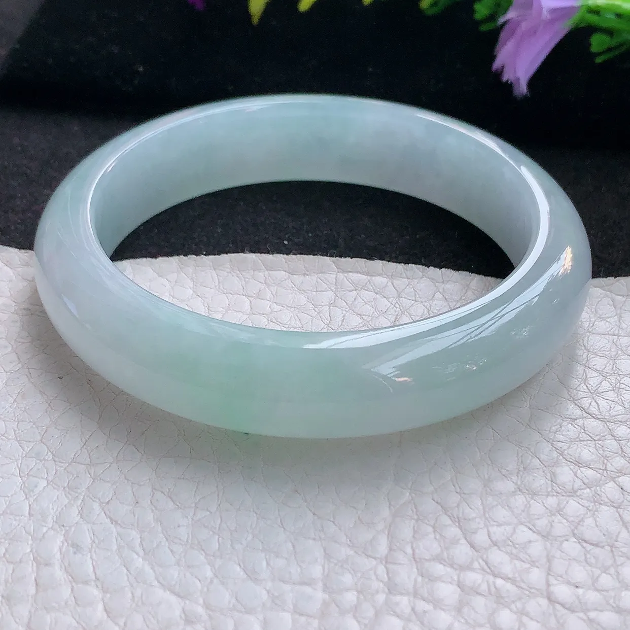 r实拍56.5*13.2*8.3平安镯 天然翡翠A货手镯冰透白月光宽边正圈玉镯子