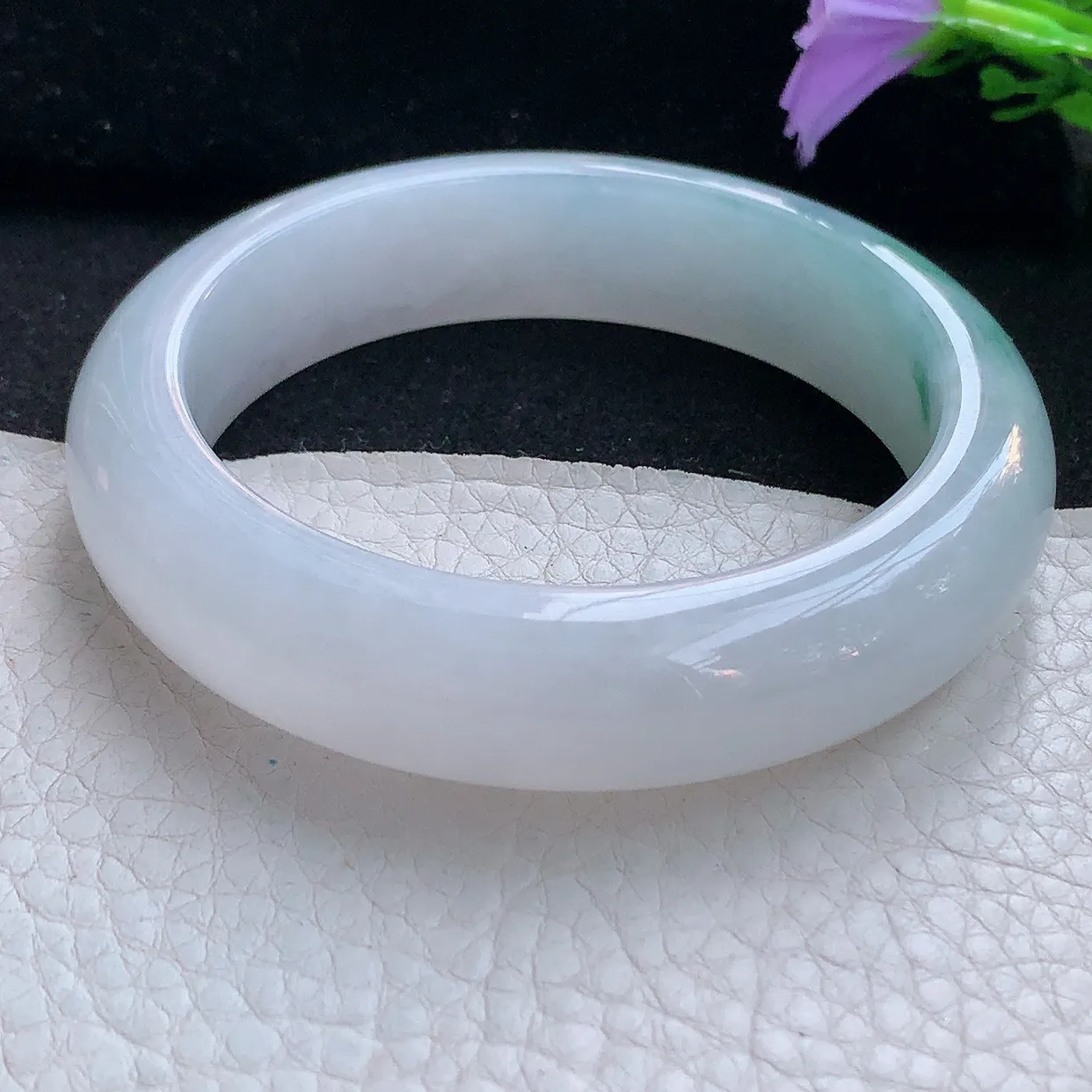 Jm实拍57*14.3*9.3平安镯 天然翡翠A货手镯冰飘花宽边正圈玉镯子