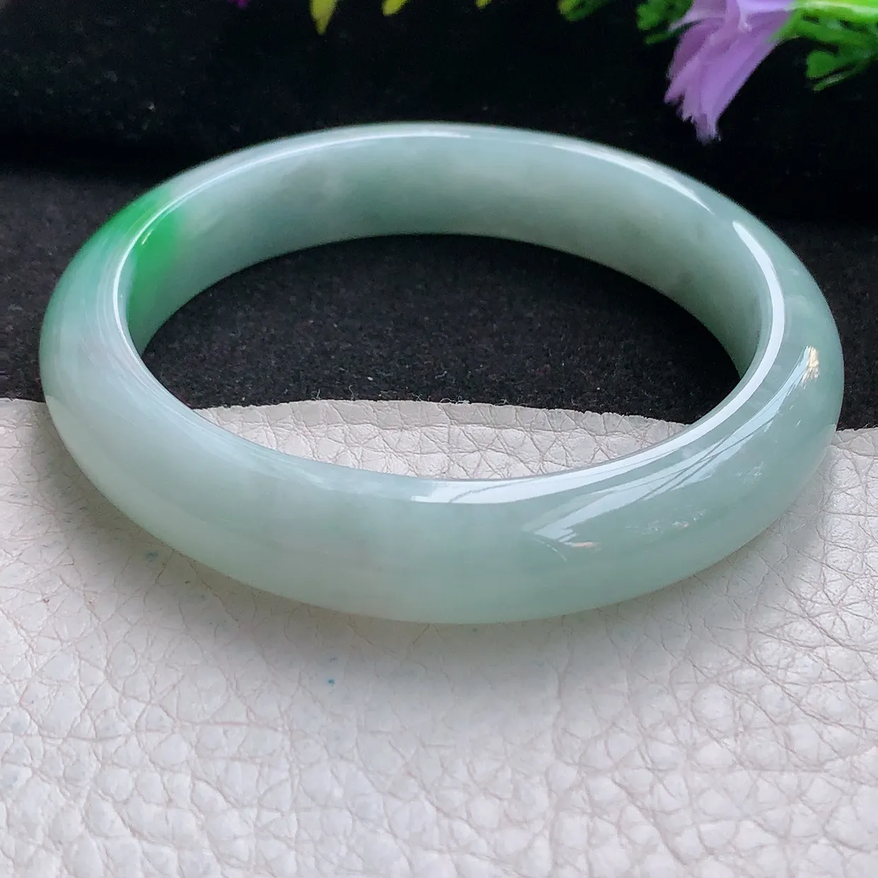 fx实拍58.5*12.2*8.5平安镯 天然翡翠A货手镯飘绿宽边正圈玉镯子