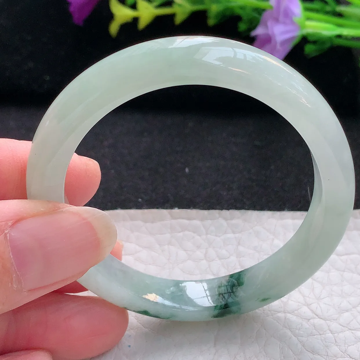 Z实拍54*46.5*9*7贵妃镯 天然翡翠A货手镯冰飘花宽边椭圆玉镯子