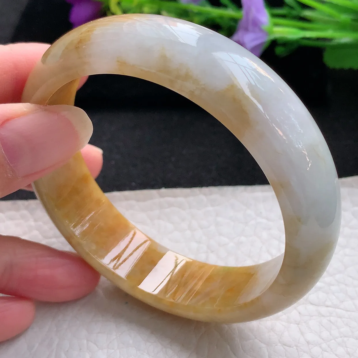 ss大圈口60*16.5*7.8轮胎镯 天然翡翠A货手镯黄翡宽边正圈平安镯