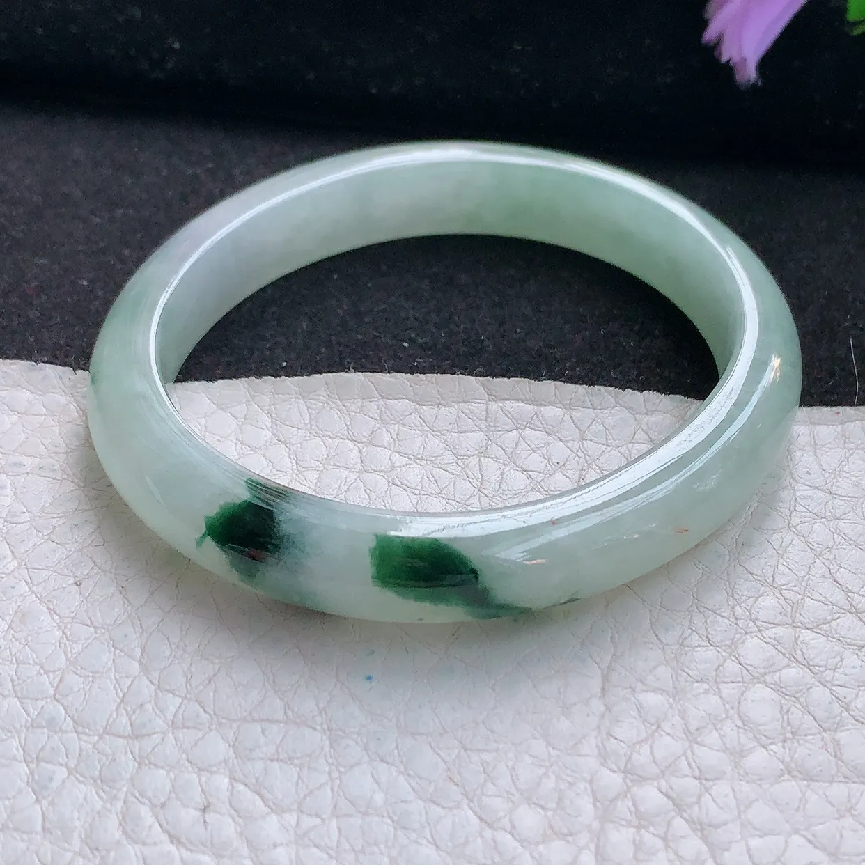 Z实拍54*46.5*9*7贵妃镯 天然翡翠A货手镯冰飘花宽边椭圆玉镯子