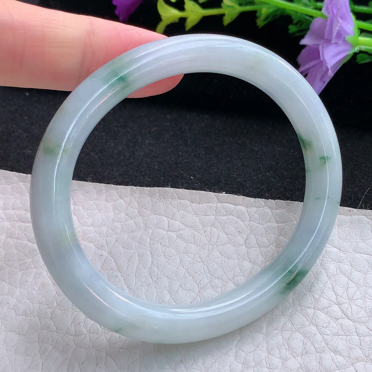 Ee贵妃镯55*48*7.8圆条镯 天然翡翠A货手镯飘花小圈口玉镯子美人镯