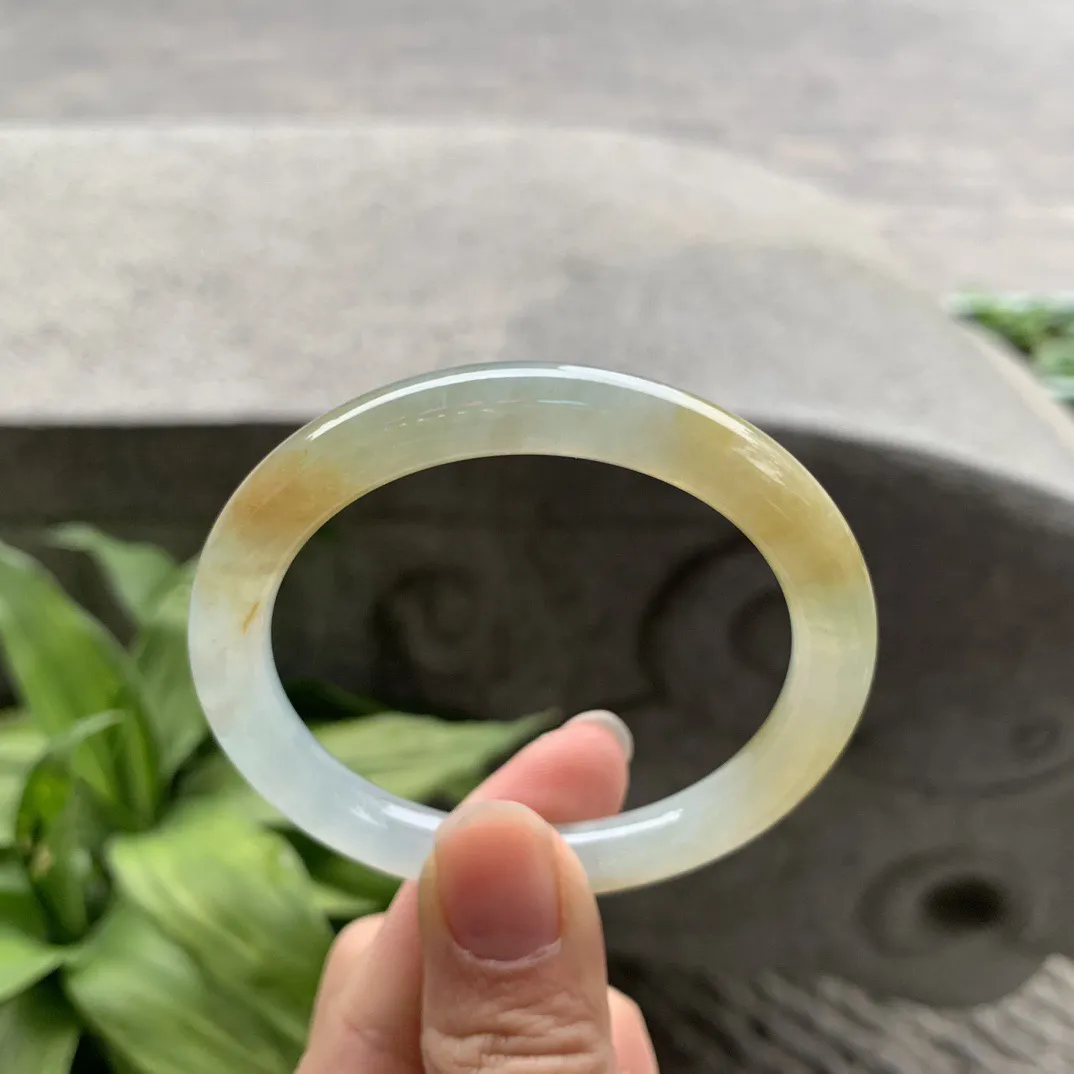 小圈口51-8.1 【冰黄翡圆条手镯】圆条51 52可戴