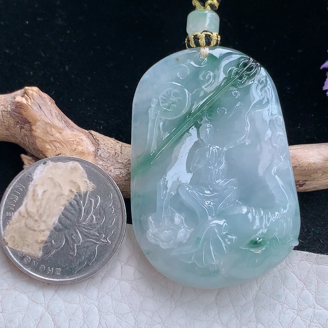 yl实拍48.3*33*10.8缅甸翡翠普贤观音玉坠 生肖守护神项坠