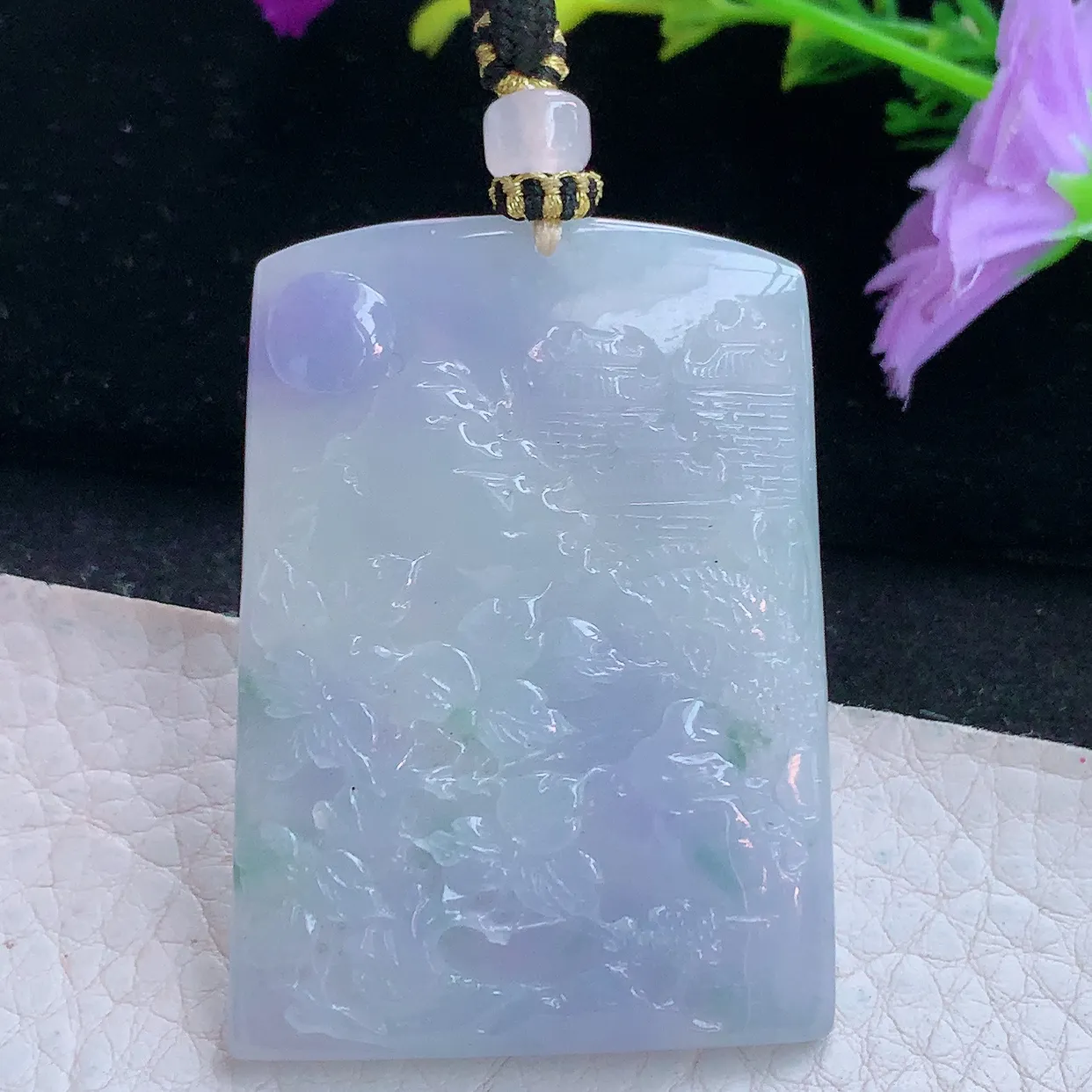 yl实拍50.5*36.8*5.6缅甸翡翠紫罗兰山水牌玉坠