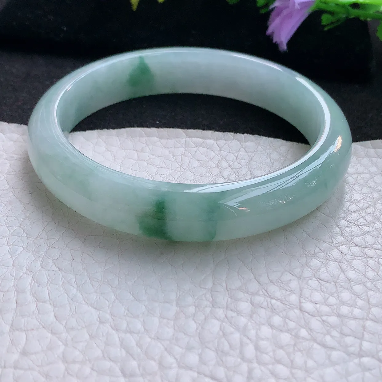 nr大圈口60*12.2*8平安镯 天然翡翠A货手镯飘花宽边正圈玉镯子