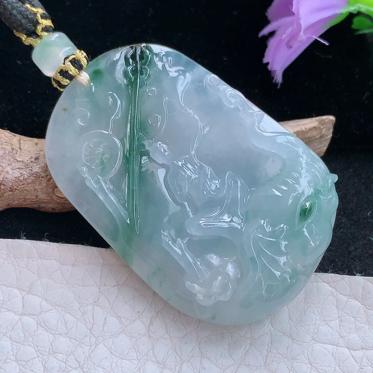 yl实拍48.3*33*10.8缅甸翡翠普贤观音玉坠 生肖守护神项坠