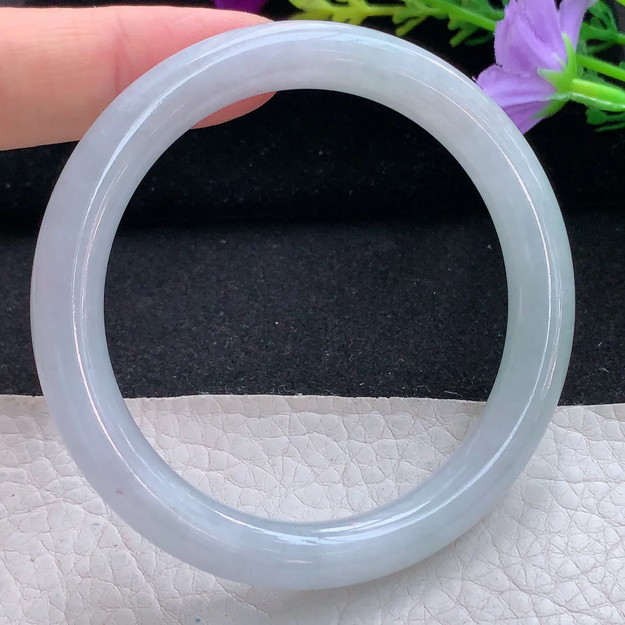 xx实拍56*9*8.5圆条镯 缅甸翡翠A货手镯冰润白月光美人镯玉镯子叮当镯