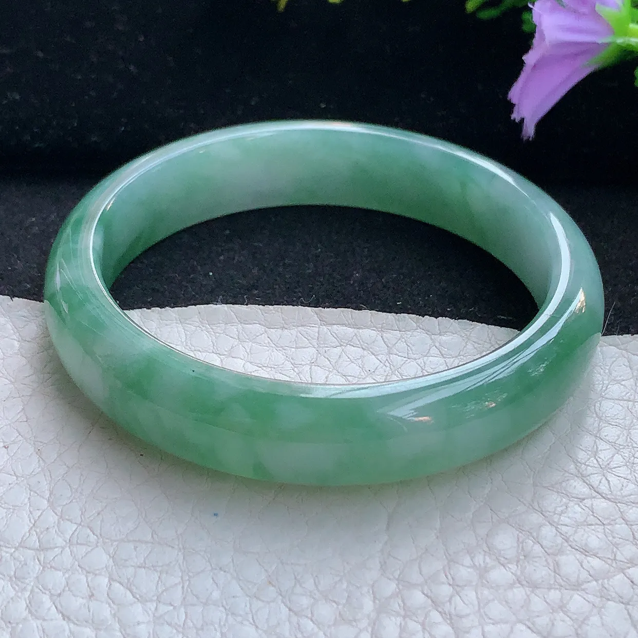 xh实拍53*11.8*6.8平安镯 天然翡翠A货手镯油绿正圈镯 宽边玉镯