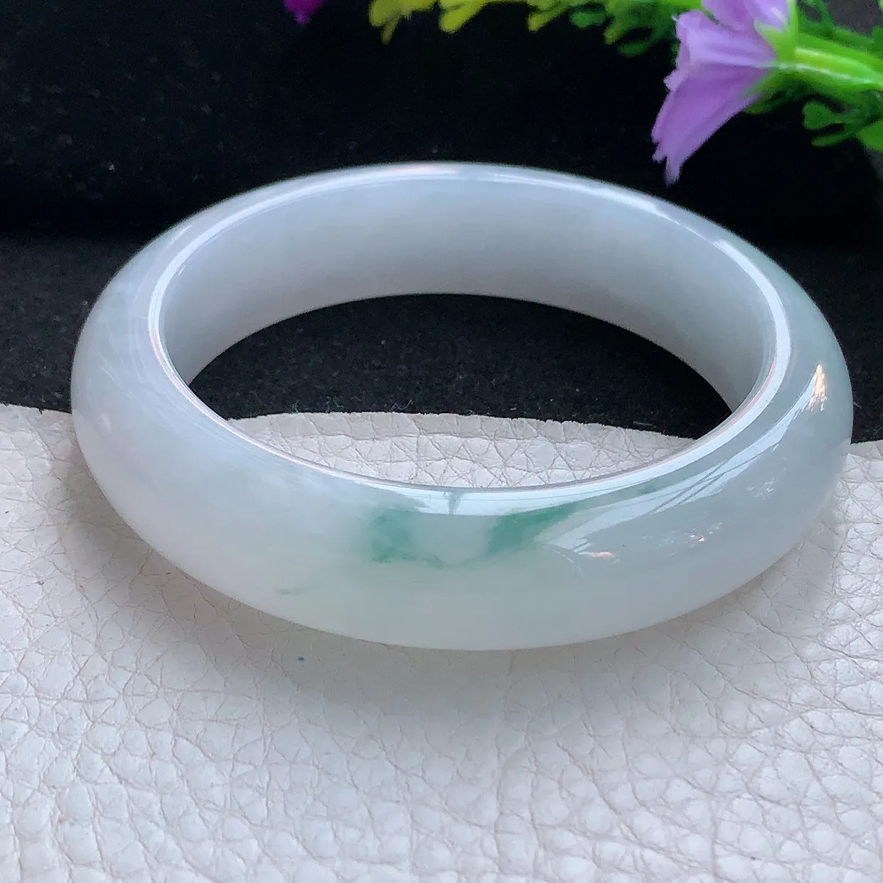 Jm实拍57*14.3*9.3平安镯 天然翡翠A货手镯冰飘花宽边正圈玉镯子