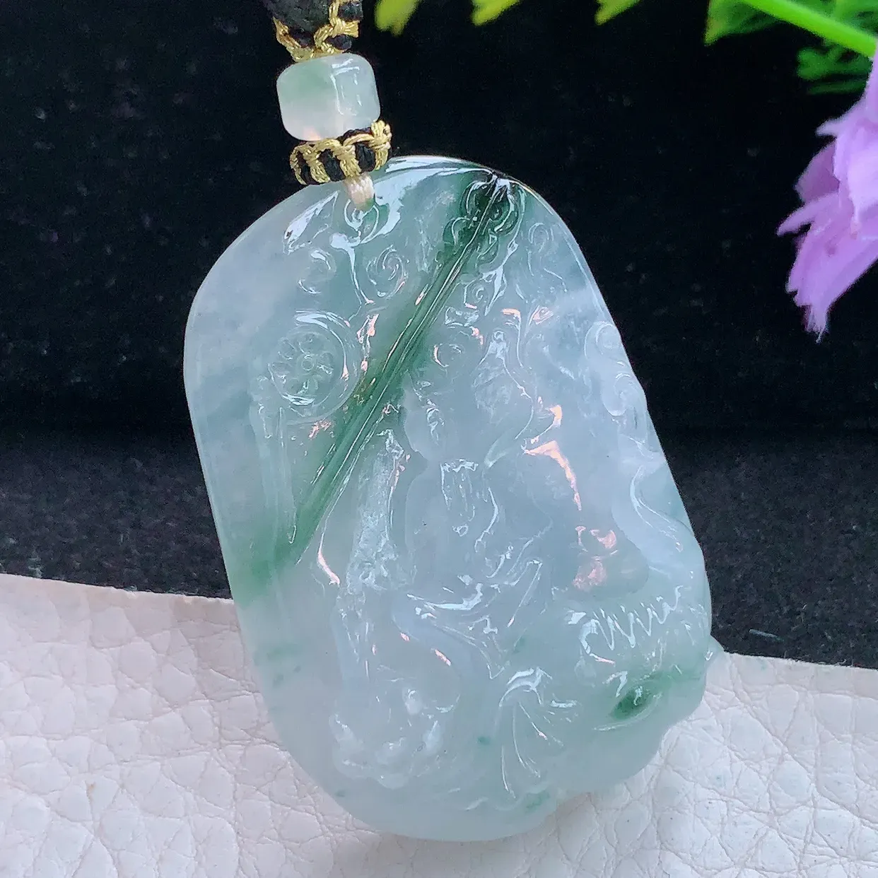 yl实拍48.3*33*10.8缅甸翡翠普贤观音玉坠 生肖守护神项坠