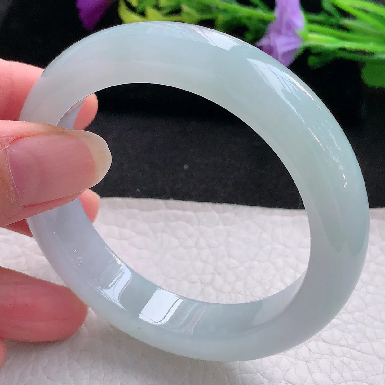 fx实拍55*12.8*9.2平安镯 天然翡翠A货手镯白润白月光宽边正圈玉镯子