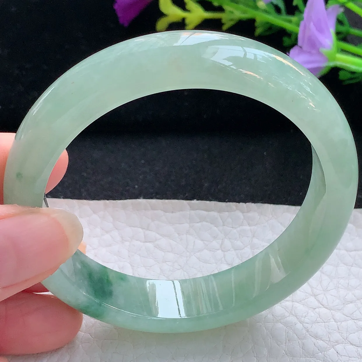 xh实拍57*13.8*7.8平安镯 天然翡翠A货手镯冰透正圈宽边玉镯