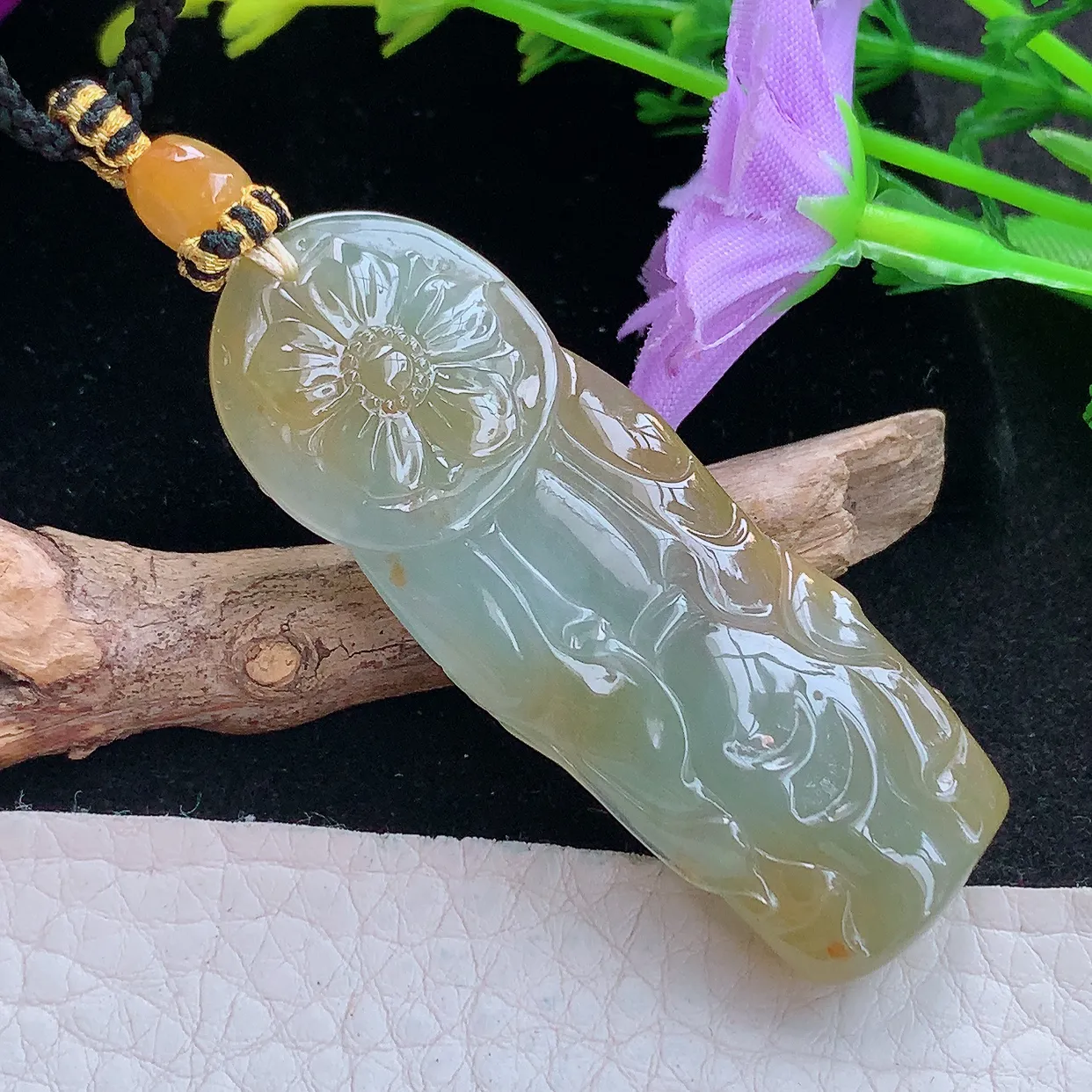 yl实拍56.5*20.3*10.5缅甸翡翠财神爷玉坠 红黄翡招财进宝镶18k金扣