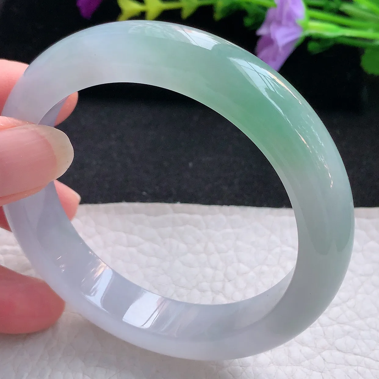 Z实拍56*12.8*8.8平安镯 天然翡翠A货手镯冰润宽边玉镯半山半水镯子