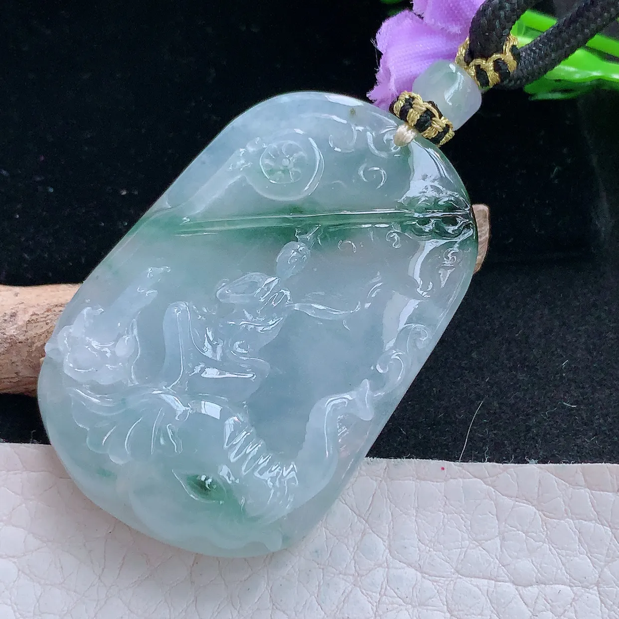 yl实拍48.3*33*10.8缅甸翡翠普贤观音玉坠 生肖守护神项坠