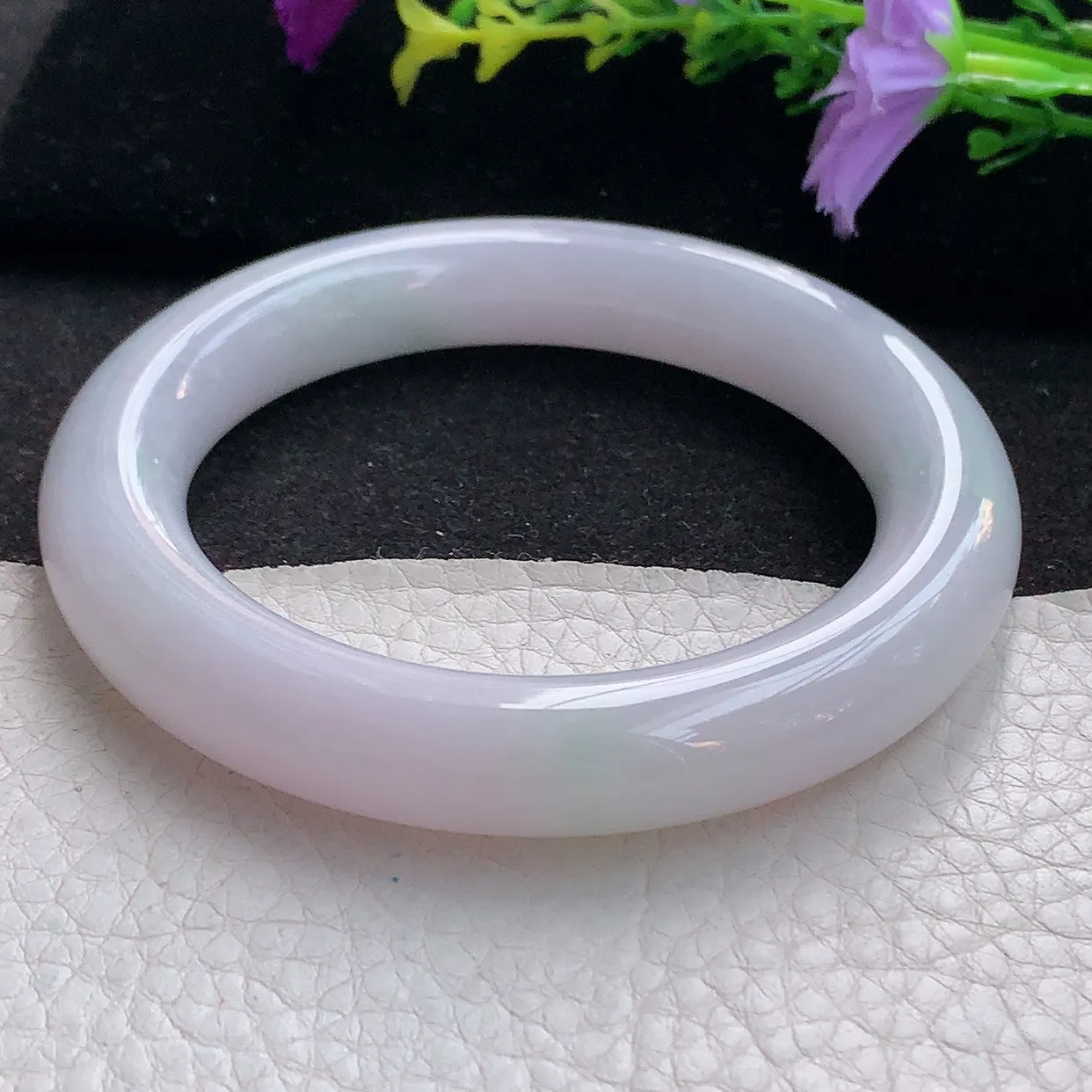 ss大圈口57*11.8圆条镯 天然翡翠A货手镯淡紫福镯