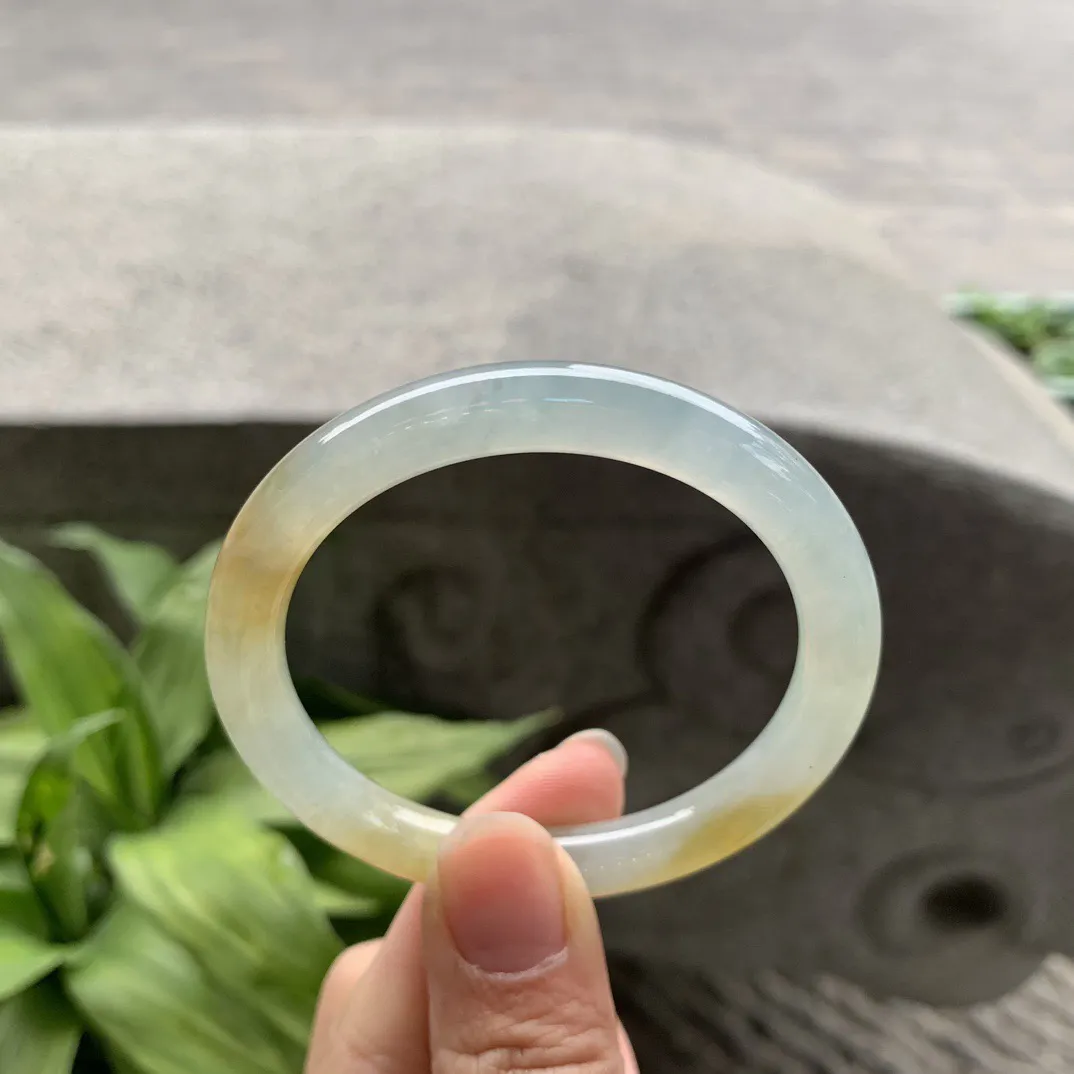 小圈口51-8.1 【冰黄翡圆条手镯】圆条51 52可戴