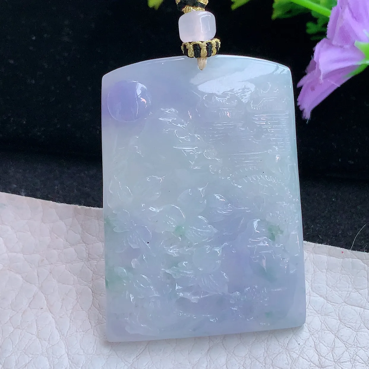 yl实拍50.5*36.8*5.6缅甸翡翠紫罗兰山水牌玉坠