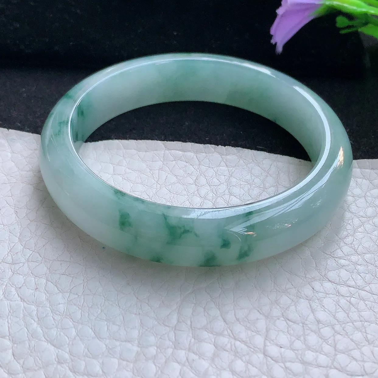 xh实拍55*12.2*8平安镯 天然缅甸翡翠手镯冰飘花玉镯