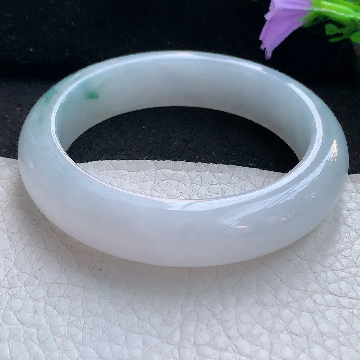 Jm实拍57*14.3*9.3平安镯 天然翡翠A货手镯冰飘花宽边正圈玉镯子